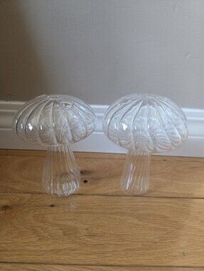 Pair Of Clear Glass Mushroom Propagation Vases